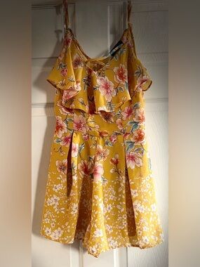 Trixxi Mustard Yellow Floral Ruffle Fit & Flare romper